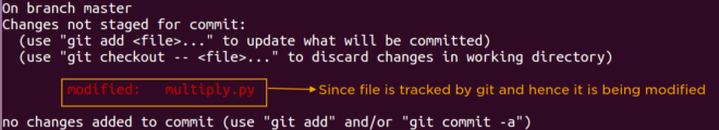 git status after modifying tracked file on local system