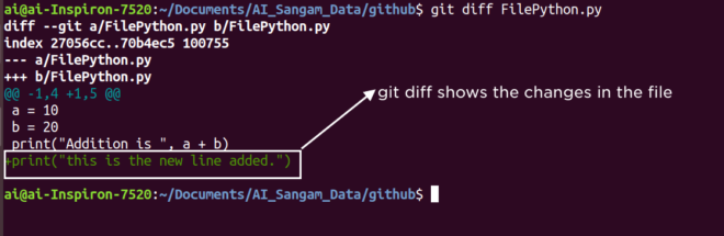git diff to show the difference